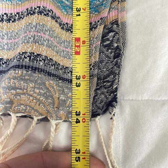 Beautiful ‘Cashmere’ Pink,Blue,Yellow,Gray & Black Scarf/ Pashmina with fringe - Picture 7 of 7